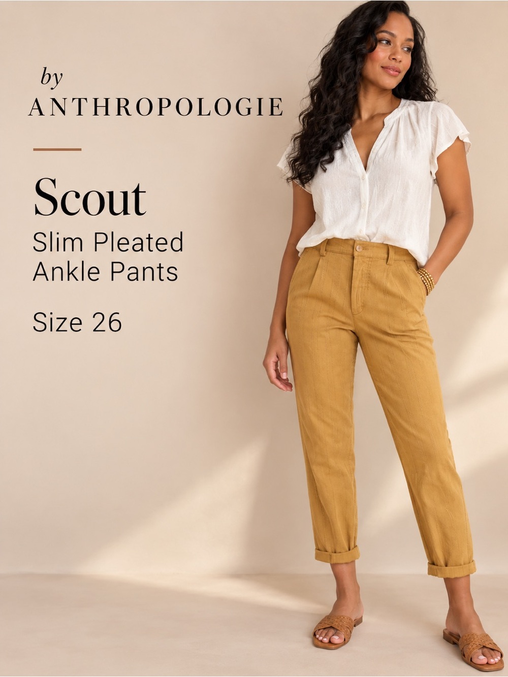 Anthropologie Scout Slim Pleated Ankle Pants Mustard Size 26